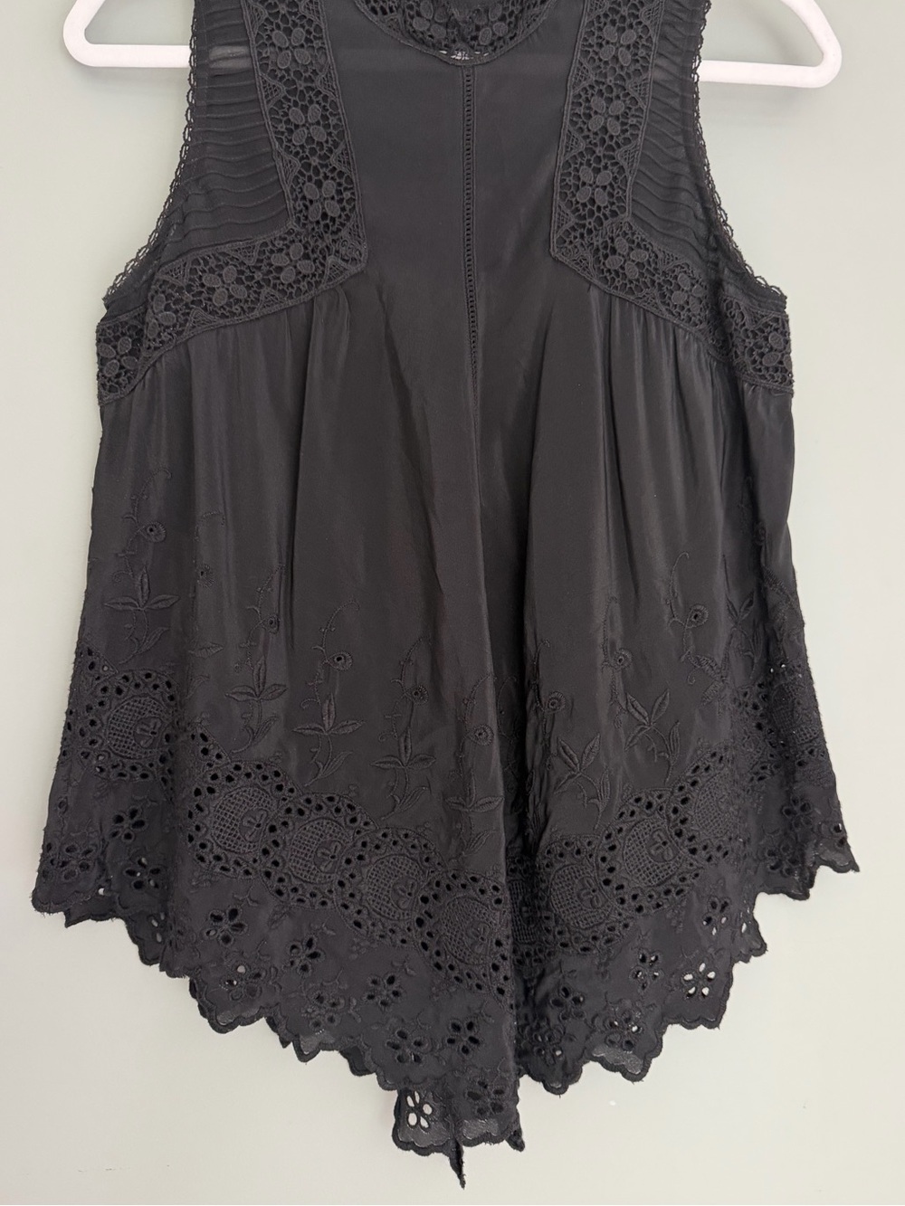 Ulla Johnson "Litsa" 100% Silk Lace High Neck Black Raven Sleeveless Top Blouse - Picture 8 of 17